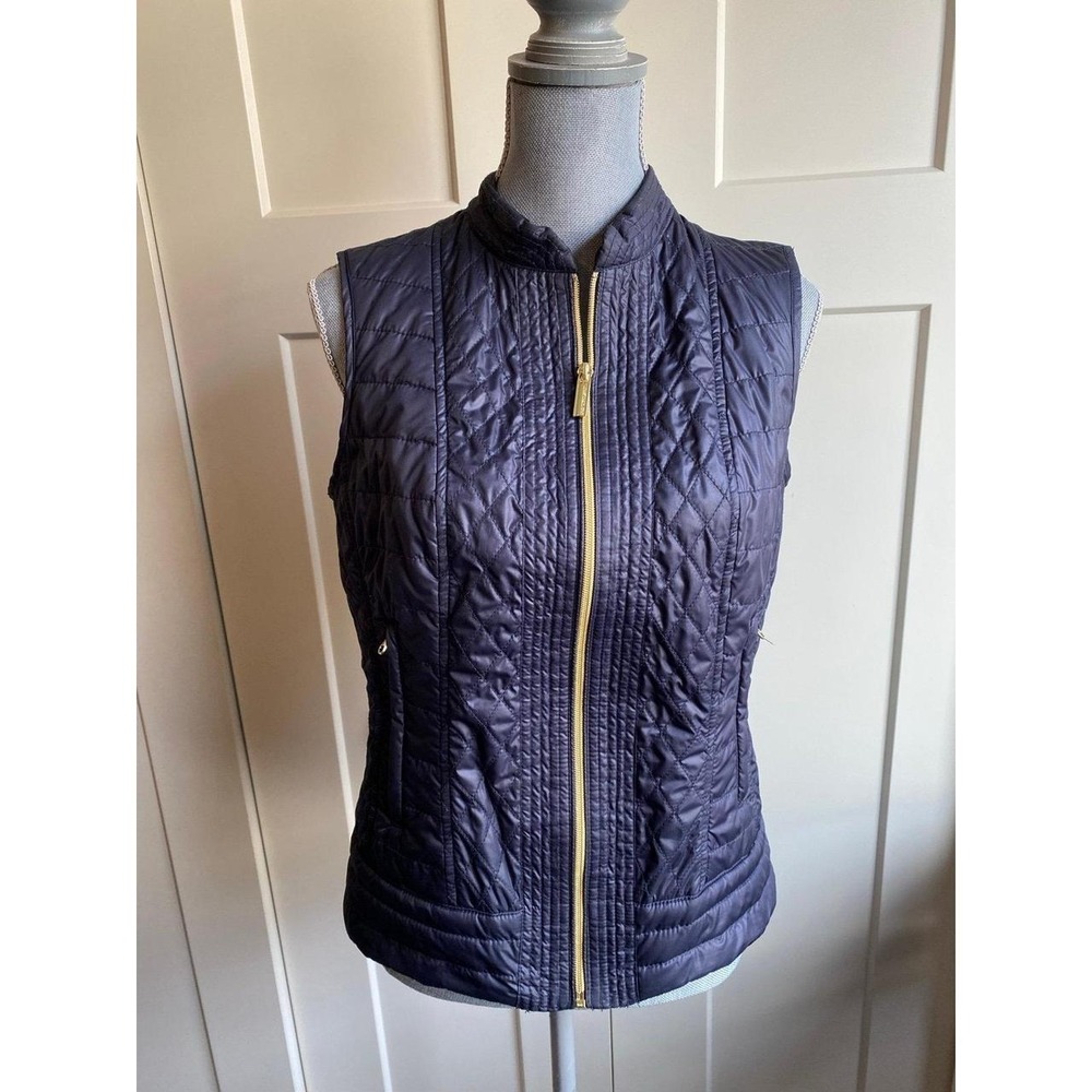 Johnston & Murphy Vest Women Small Full Zip Navy Gold Hardware sku54